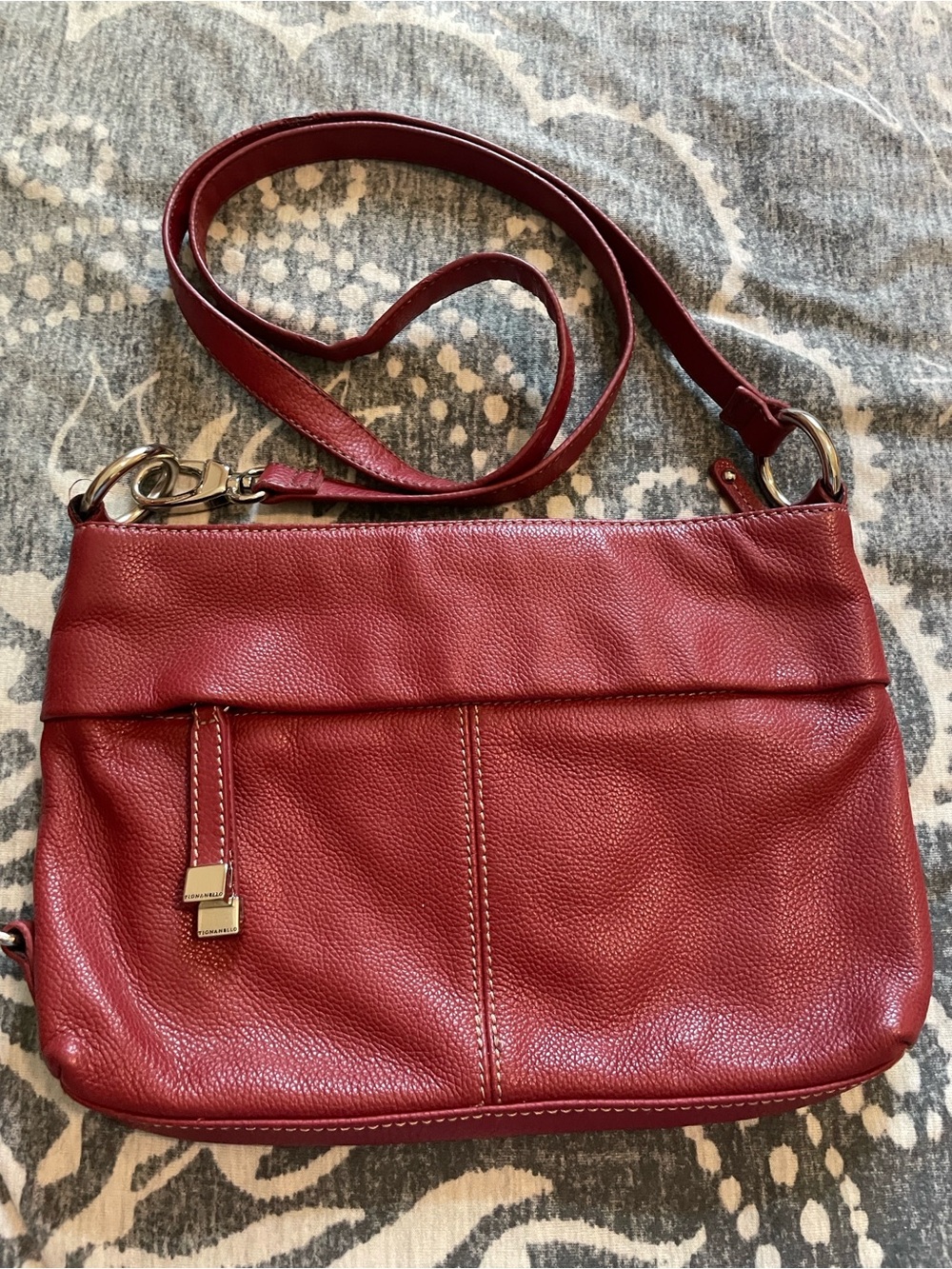 Tignanello Red Pebbled Leather Crossbody with Gold Hardware